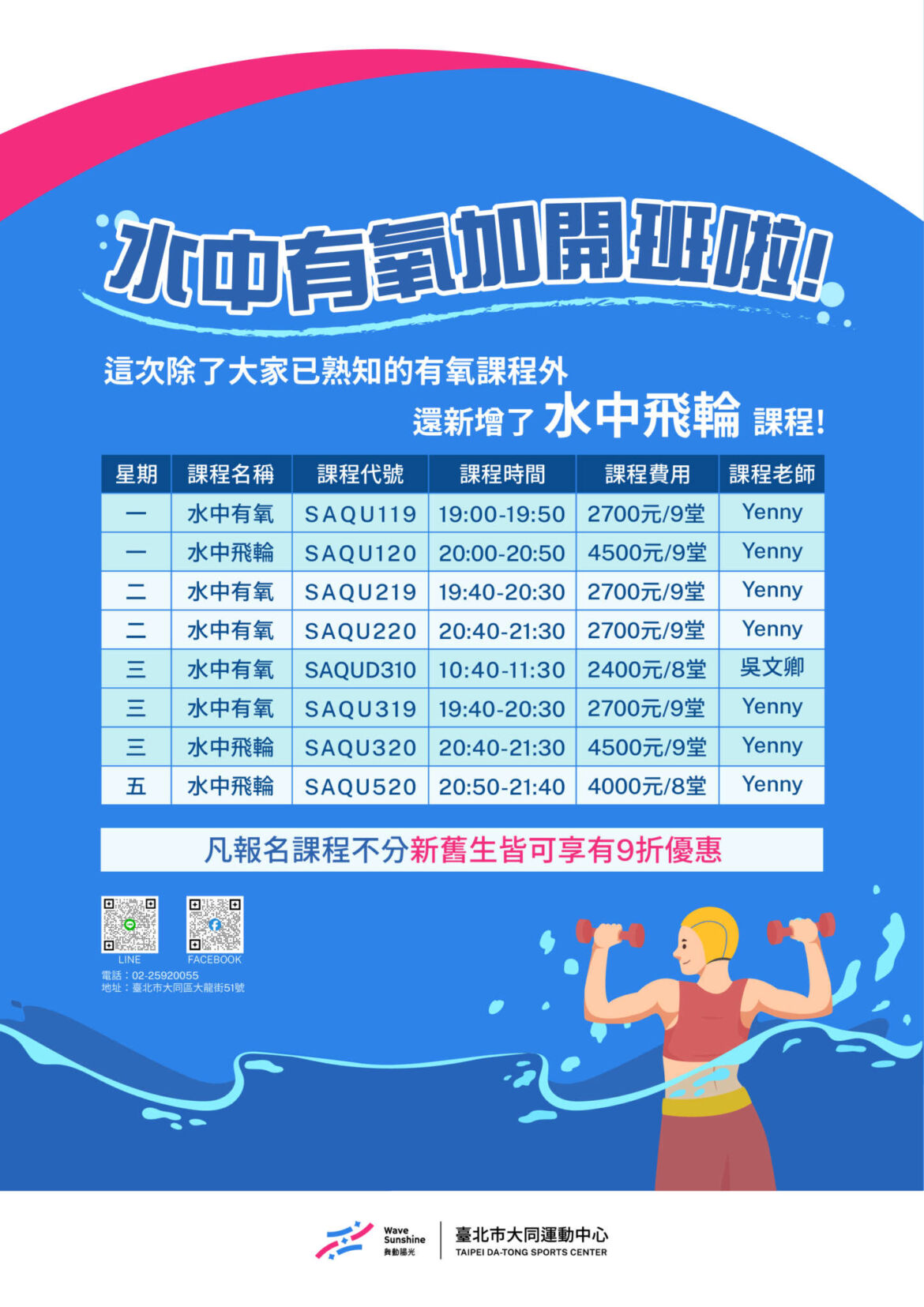 水中有氧加開班~新增課程【水中飛輪】